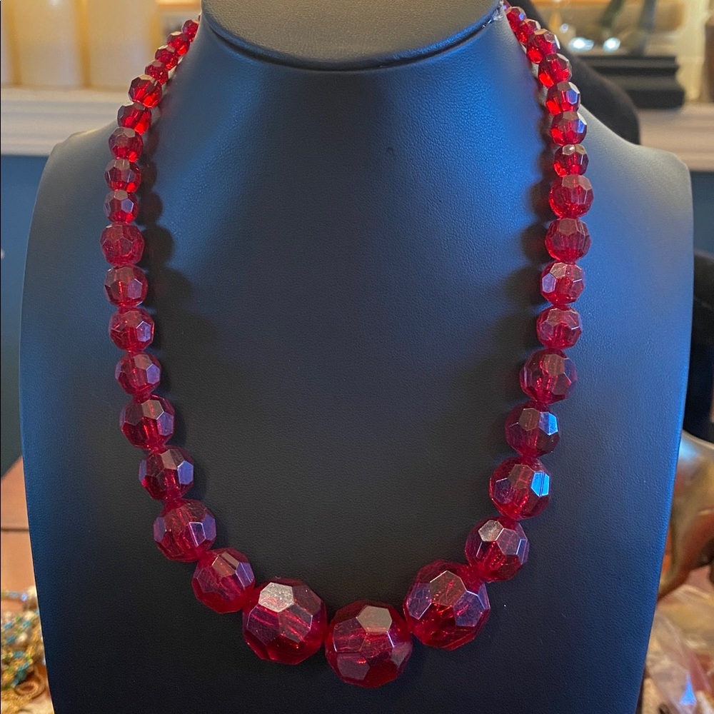 Gothic  Red Beaded Necklace with Gunmetal Accents